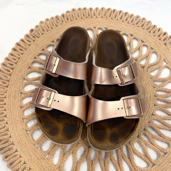 Birkenstock Arizona Kids Birko-Flor Electric Metallic Copper Sandals EU 34/ US 3 - Picture 2 of 13